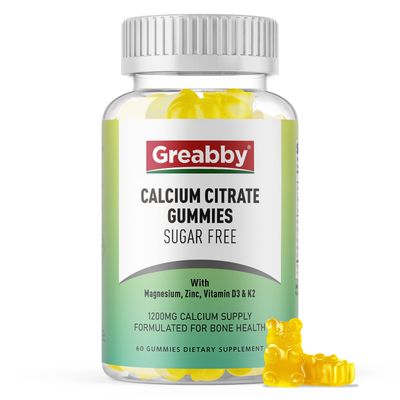 Calcium Citrate Gummies 1200 mg for Kids Adults, Sugar Free, with Vitamin D3, K2, Magnesium, Zinc, Bone Support for Women Elders, Natural Pineapple Flavor, 60 Gummies