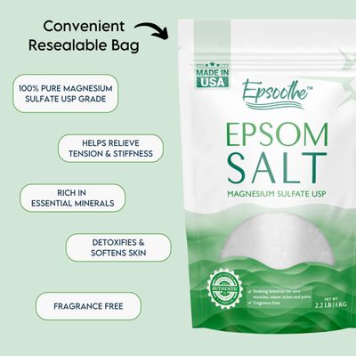 LA SALT CO Epsoothe 2.2 Lbs Epsom Salt Bath Foot Soak and Scrub Pure Natural Magnesium Sulfate USP Soothes Muscles Joints, Enhances Well-Being (5 Pack)
