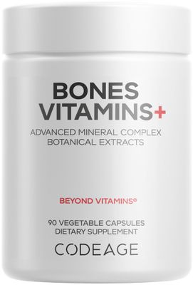 Codeage Bones Vitamins - Vitamin D3 K2, Vitamin C, Calcium, Magnesium, Zinc, Hesperidin, L-Lysine, Manganese, Bamboo, Horsetail, Cissus, Boron, Trans-Resveratrol, Non-GMO Supplement - 90 Capsules