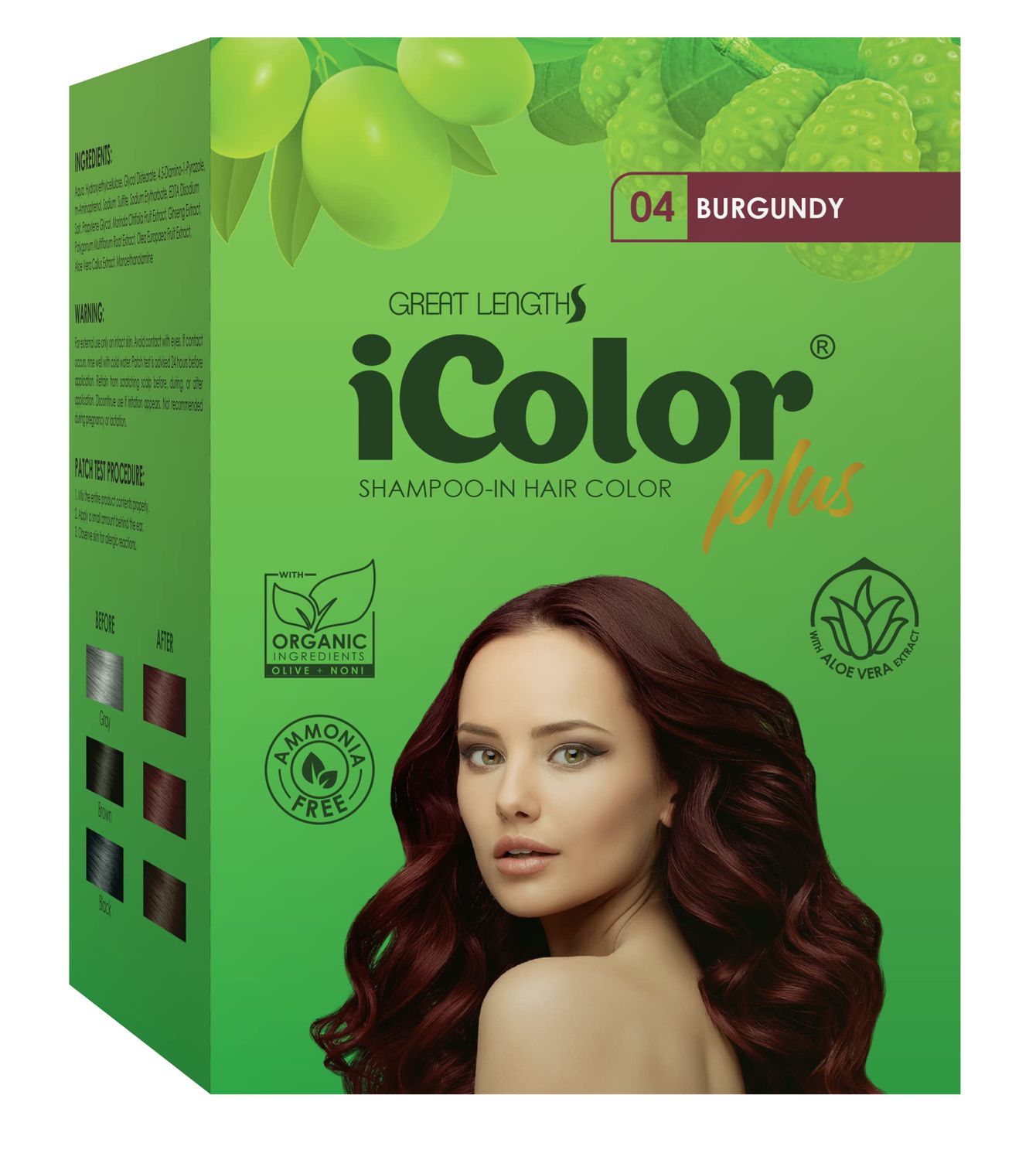 Great Lengths iColor Hair Dye Shampoo Burgundy 30ml (1.014 ounces) x 10 sachets in a box, shampoo-in hair color, dye, Burgundy hair in 20-30 minutes, DIY, convenient, easy to use