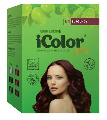 Great Lengths iColor Hair Dye Shampoo Burgundy 30ml (1.014 ounces) x 10 sachets in a box, shampoo-in hair color, dye, Burgundy hair in 20-30 minutes, DIY, convenient, easy to use