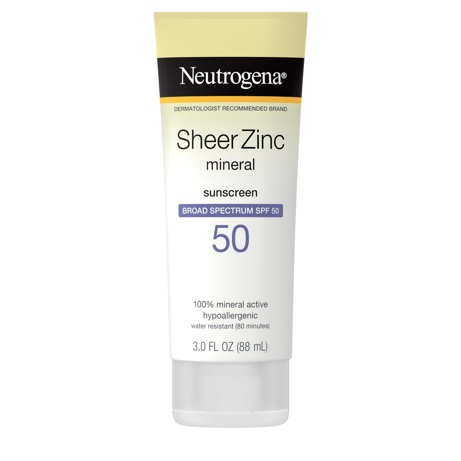Neutrogena Sheer Zinc Oxide Dry-Touch Sunscreen Lotion with Broad Spectrum SPF 50 UVAUVB Protection, Water-Resistant, Hypoallergenic Non-Greasy Mineral Sunscreen, Paraben-Free, 3 fl. oz