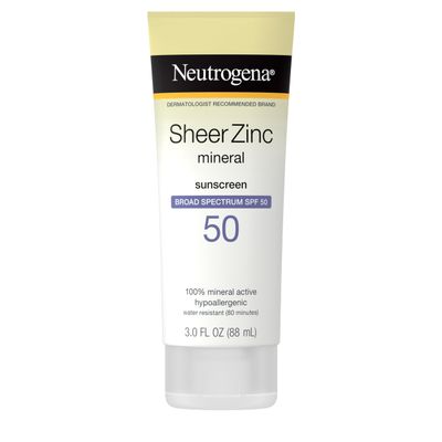 Neutrogena Sheer Zinc Oxide Dry-Touch Sunscreen Lotion with Broad Spectrum SPF 50 UVAUVB Protection, Water-Resistant, Hypoallergenic Non-Greasy Mineral Sunscreen, Paraben-Free, 3 fl. oz