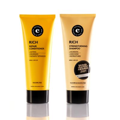 COCUNAT - Rich Pack for Dry Hair - Natural Shampoo and Conditioner - Damaged or Dyed Hair - Moisturises, Nourishes and Restructures - Sulphate and Silicone Free - Suitable for Curly Method