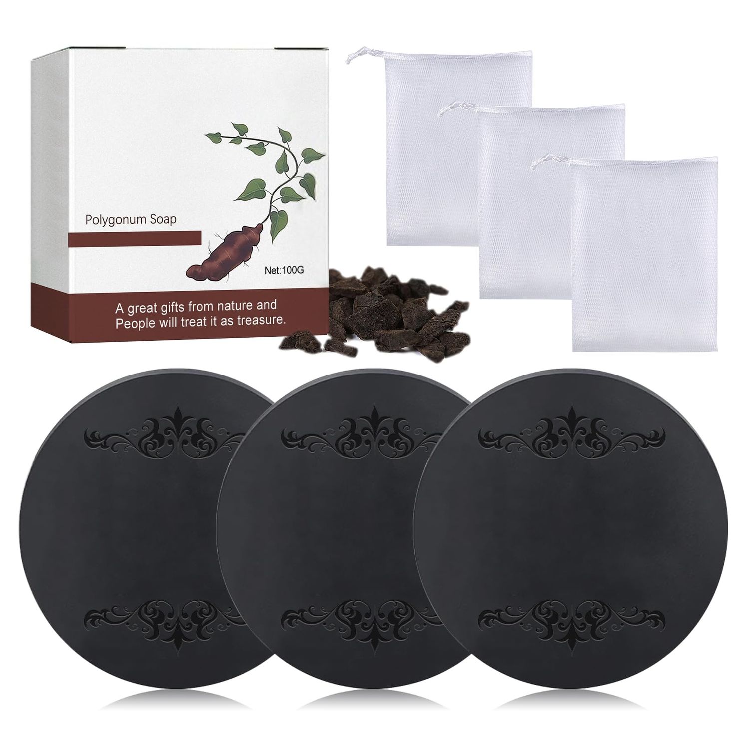 XMXueMei 3PCS Black Hair Shampoo Bar,Hydrating and Moisturizing Bar with Foaming Net,Cleansing and Oil Control Soap Bars,Soap Solid Shampoo Set for Women Gifts,All Hair Types