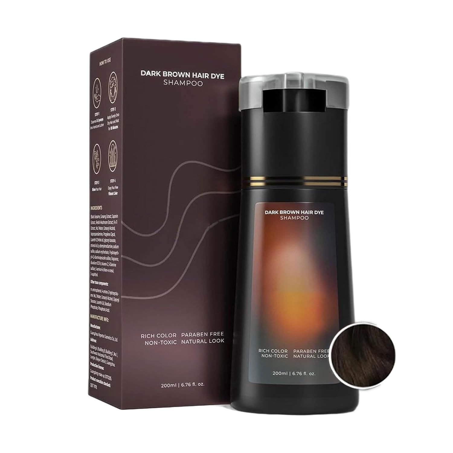 Bupposes Hair Dye Shampoo, Natural Hair Color Shampoo for Gray and White Coverage, Suitable for Women Men 200ml (Dark brown)