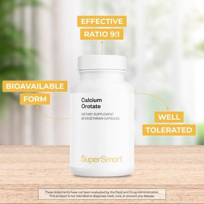SuperSmart - Calcium Orotate with Magnesium Orotate 9:1 (Highly Bioavailable) - Advanced Teeth Bones Strength Supplement Non-GMO Gluten Free - 60 Vegetarian Capsules