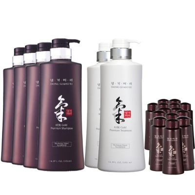 Daeng Gi Meo Ri- Ki Gold Premium 4 Shampoo2 Treatment Set, Effectively Moisture to Dry and Rough Hair, No Artificial Color 16.9 Fl Oz500ml 2.3 FL OZ70ml Samples(14pcs)
