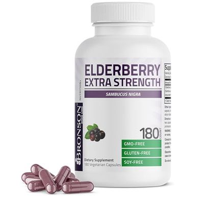 Bronson Elderberry Extra Strength, Supports Healthy Immune System Antioxidant Protection, Non GMO, 180 Vegetarian Capsules