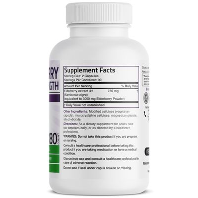 Bronson Elderberry Extra Strength, Supports Healthy Immune System Antioxidant Protection, Non GMO, 180 Vegetarian Capsules