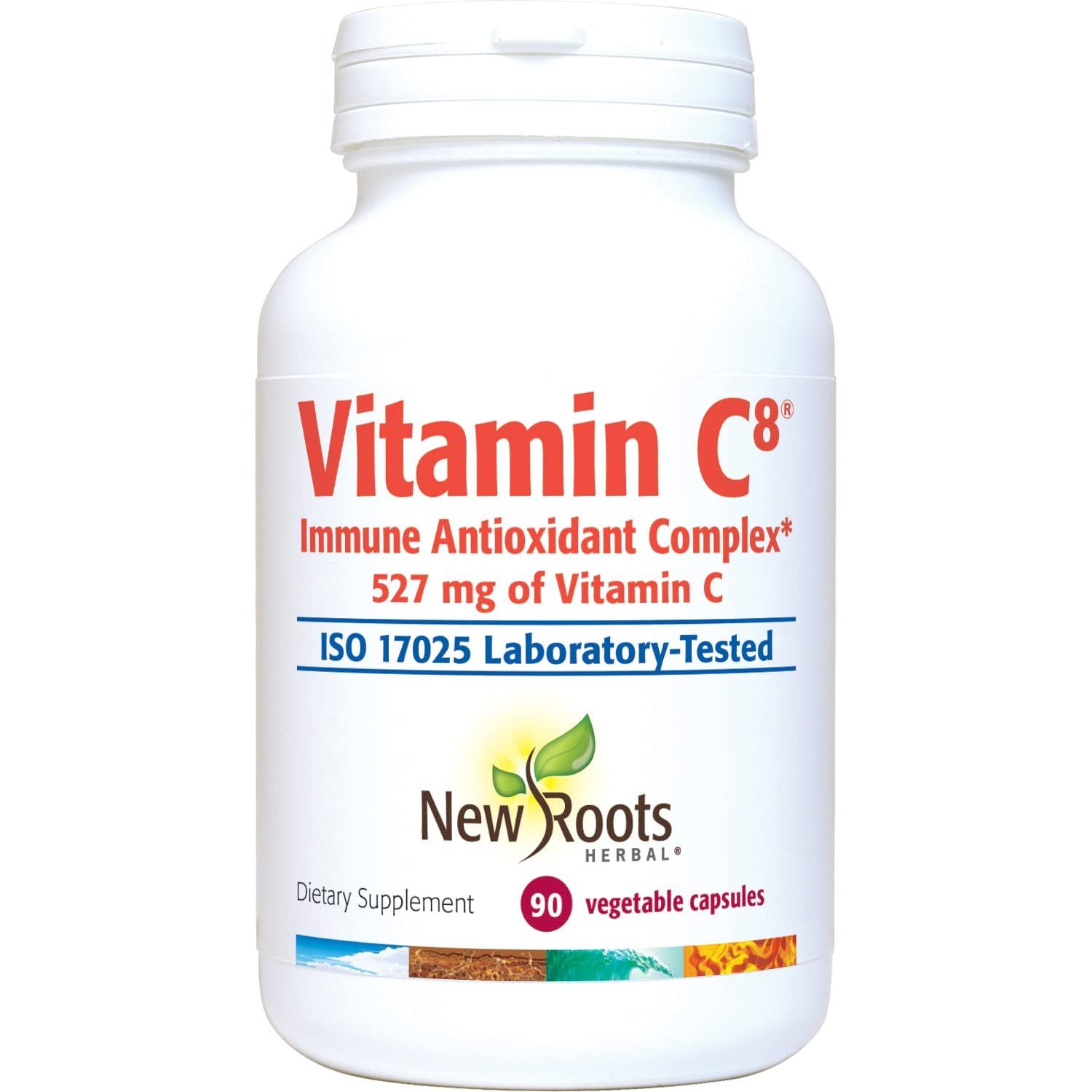 NEW ROOTS HERBAL Vitamin C8, 527mg per Portion (90 Veg Caps) - 8 Sources of Vitamin C with Bioflavonoids, Green Tea Zinc - Powerful Immune Support