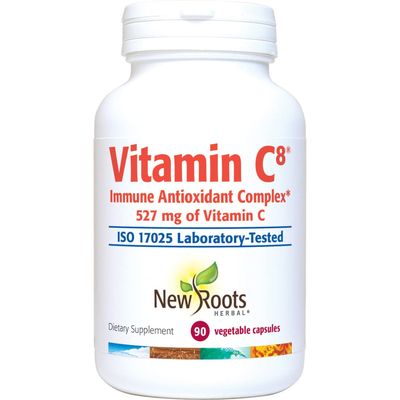 NEW ROOTS HERBAL Vitamin C8, 527mg per Portion (90 Veg Caps) - 8 Sources of Vitamin C with Bioflavonoids, Green Tea Zinc - Powerful Immune Support