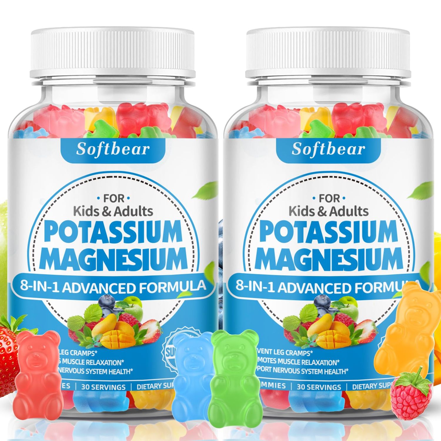 softbear Sugar Free Potassium Magnesium Gummies for Adults Kids, High Absorption Potassium Supplement Gummies Supports Leg Cramps Muscle Immune Health, Delicious Mixed Fruit Flavor 120 Count
