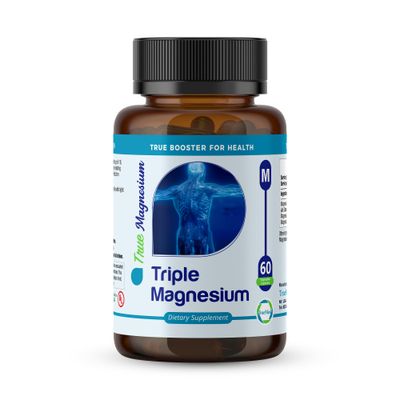 TrueMed Triple Magnesium Supplement, 235mg, Dimagnesium Malate, Citrate, Lysinate Chelate, 60 Capsules, Supports Sleep, Muscle Relaxation, Bone Heart Health, Energy Nerve Function, USA Made