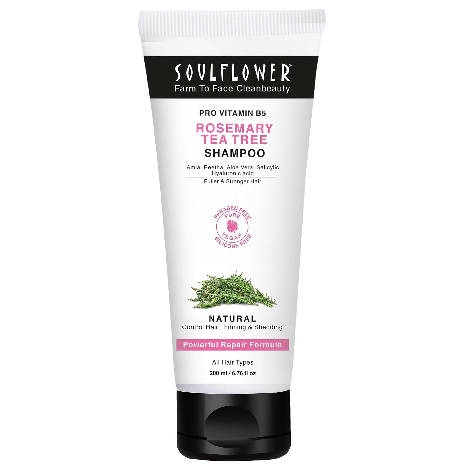 Soulflower Rosemary Shampoo for Hair Growth, Anti Hair Fall, Stronger, Shiny Long Hair, Healthy Scalp with Tea Tree, Pro Vitamin B5, 6.77 fl oz