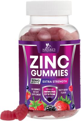 Zinc Gummies 50mg - Bone Skin Immune Support Health Gummy Premium Antioxidant Chewable for Adults - High Absorption Vegan, Gluten Free Zinc Supplements Vitamin - Tasty Berry Flavor - 60 Gummies