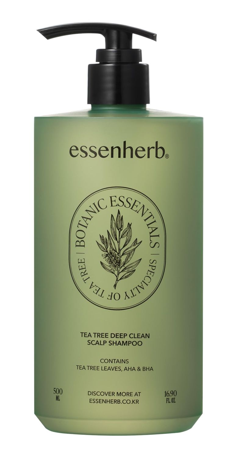 ESSENHERB Tea Tree Deep Clean Scalp Shampoo For Oily Hair AHA BHA Vegan Shampoo mildly acidic pH 5-6, Made in Korea (16.90 fl oz, 500ml)