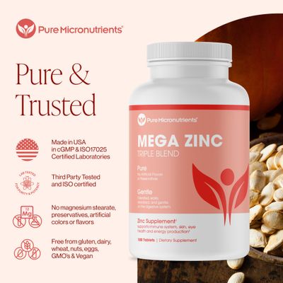 Mega Zinc Supplement, 50mg, 3-in-1 Zinc Complex, 100 Tablets - Pure Micronutrients
