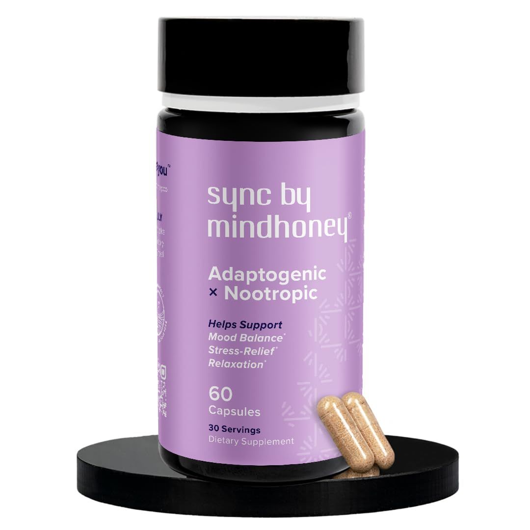 MINDHONEY SYNC 60 Count, Premium All-in-One Adaptogenic Supplement Relaxation, Mood Balance, Stress Magnesium, Ashwagandha, Nootropics, Adaptogens, Minerals Vitamins