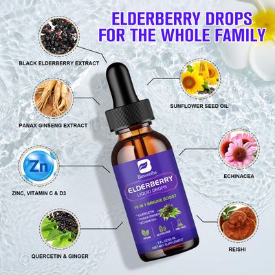 B BEWORTHS 2 Pack Elderberry Syrup, Black Elderberry Drops with Quercetin, Panax Ginseng, Vitamin C and Zinc, Sambucus Elderberry Syrup Liquid for Immune Support, Vegan, Non-GMO Gluten Free