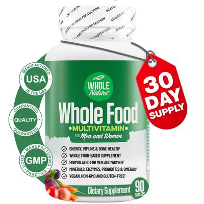 Whole Nature Whole Food Multivitamin for Men and Women Complete Daily Superfood Vitamins Plus Minerals Digestive Enzymes, Probiotics and Omegas. Plant Based Multi Vitamin, Non GMO (1)