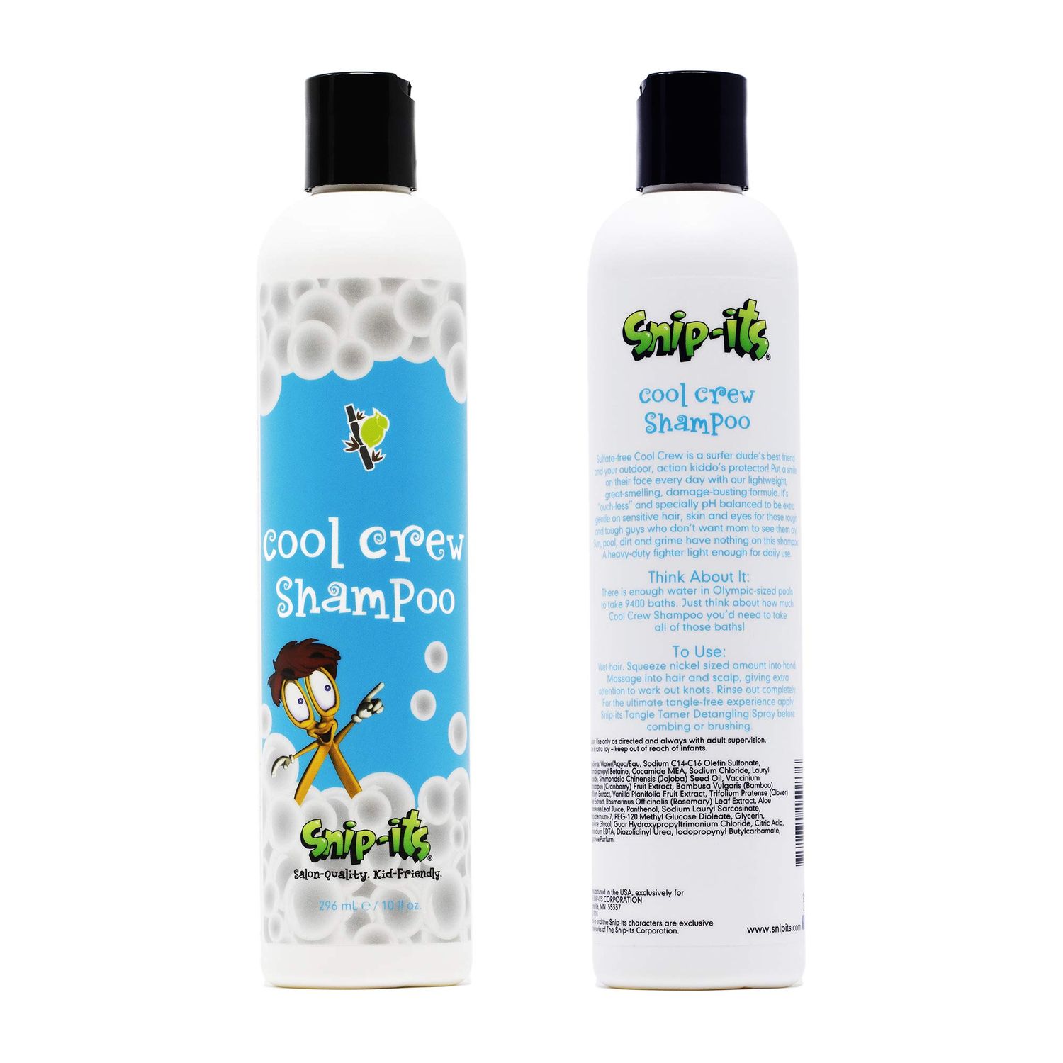 Snip-its Cool Crew Kids Shampoo Tear Free Shampoo for Kids - Curly or Straight Hair - Natural Lime Bamboo Scent - Swim and Play Then Use Natural Kids Shampoo Made in USA Salon Quality Kid Friendly