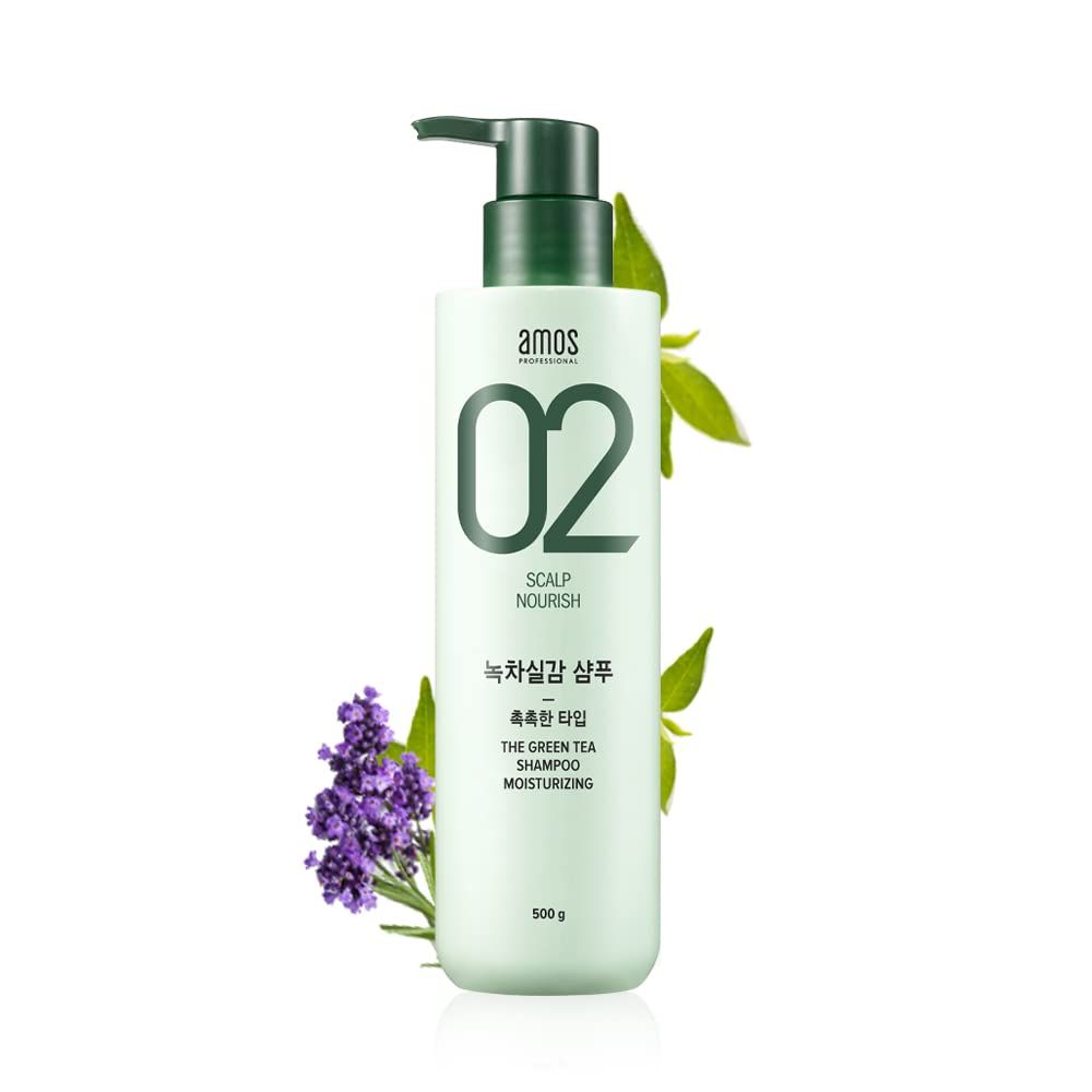 AMOS PROFESSIONAL The Green Tea Shampoo Moisturizing For NormalDry Scalp 17.6oz (500g) Anti-Thinning and Anti- Hair Loss Shampoo for Hair Growth and Moisture Korean Hair Salon Brand