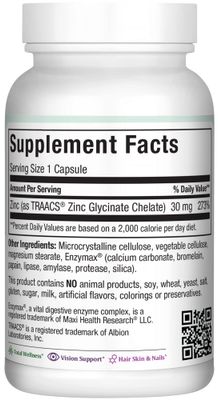 Zinc 30 - Zinc Vitamin with Enzymax for Enhanced Absorption - Highest Potency Immune Support - Glycinate Chelated Zinc Supplements for Adults - Zink Vitaminas - Kosher Made in USA - 100 Count Capsules