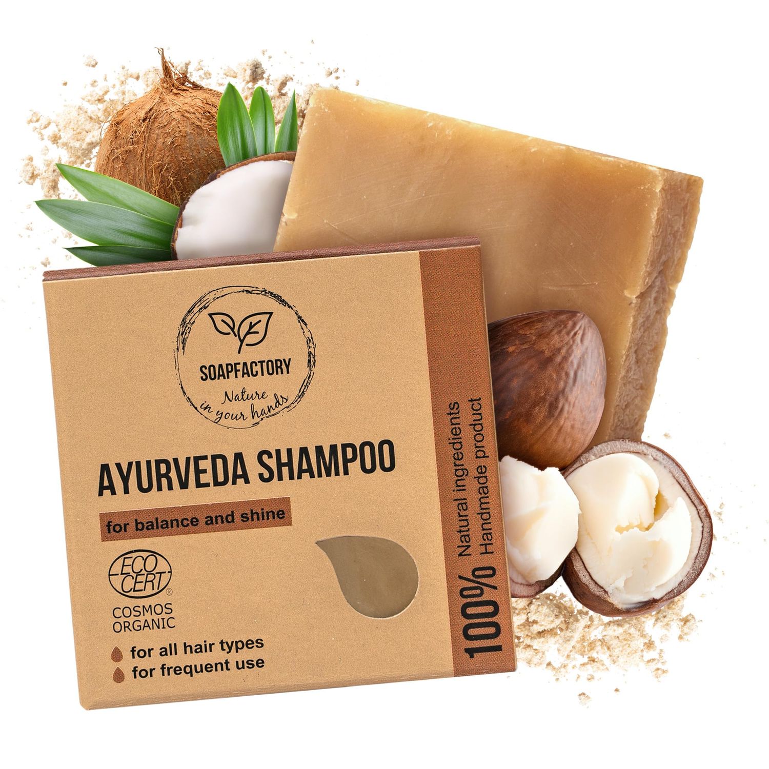 SoapFactory Ayurveda Solid Shampoo Bar with Castor Oil for Hair Growth, Ayurvedic Organic Hair Soap for Men and Women, 100 Natural, Vegan, 3 ounce