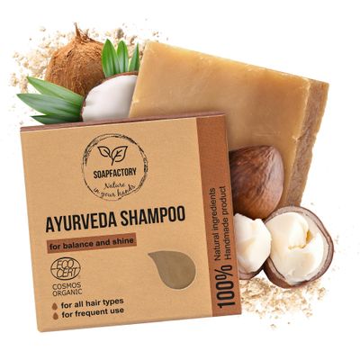 SoapFactory Ayurveda Solid Shampoo Bar with Castor Oil for Hair Growth, Ayurvedic Organic Hair Soap for Men and Women, 100 Natural, Vegan, 3 ounce