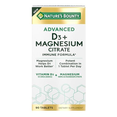 Nature&#39;s Bounty Advanced Vitamin D3 with Magnesium Citrate Immune Formula, Supports Immune and Bone Health, 90 Tablets