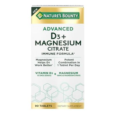 Nature&#39;s Bounty Advanced Vitamin D3 with Magnesium Citrate Immune Formula, Supports Immune and Bone Health, 90 Tablets