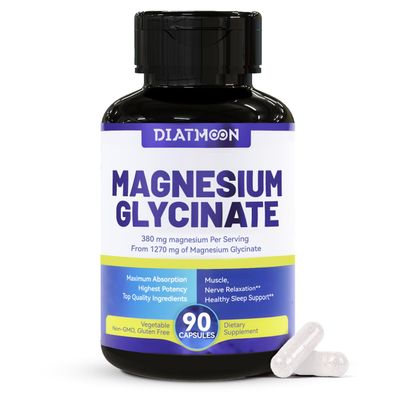 Magnesium Glycinate Capsules 380mg, Magnesium Supplement for Muscle, Heart, Nerve Support, 45 Sevings High Absorption, Non-GMO Gluten Free - 90 Counts