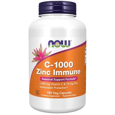 NOW Foods Supplements, C-1000 Zinc Immune, Seasonal Support Formula, Antioxidant Protection, 180 Veg Capsules