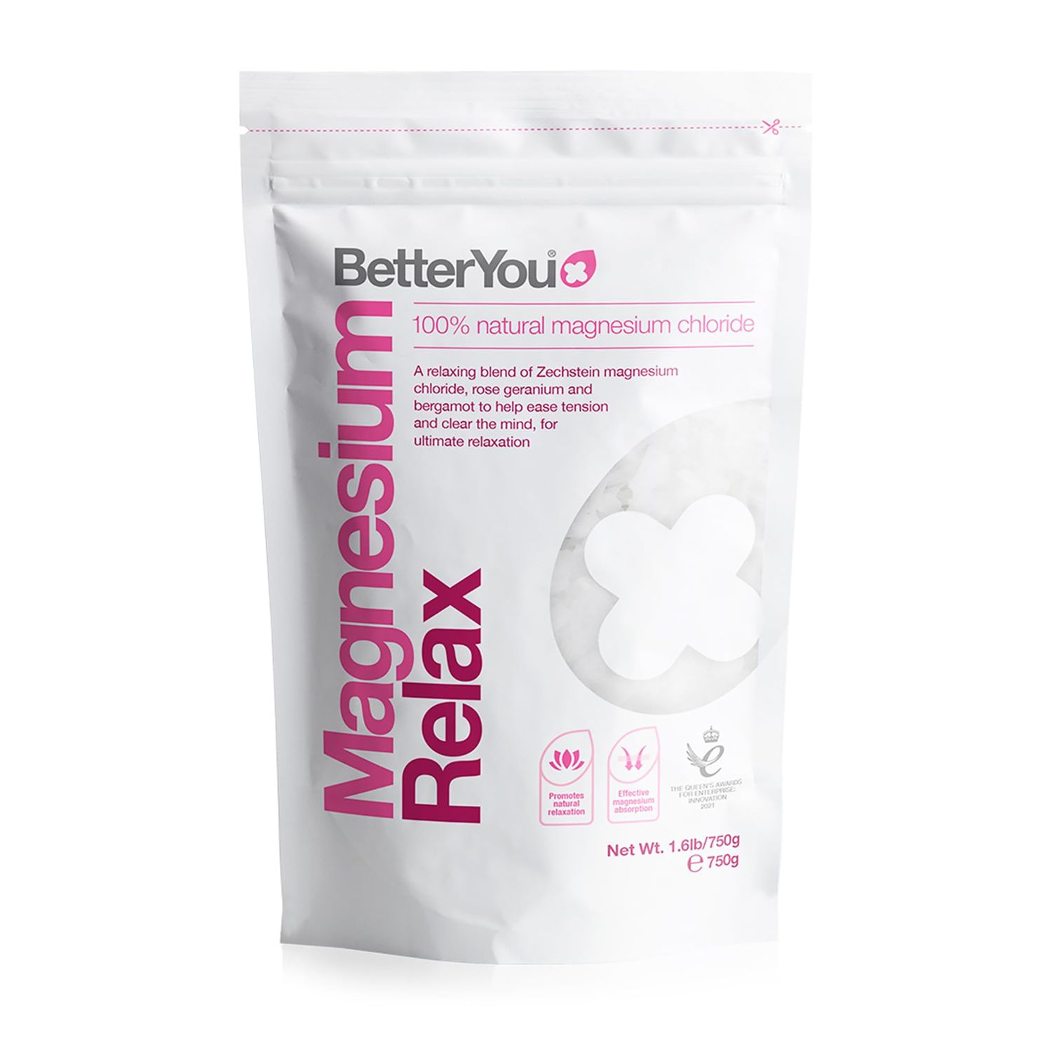 BetterYou Magnesium Relax Bath Flakes - Body Recovery Bath Salts with Magnesium - for Skin Health Sore Muscle Relief - with Essential Oils - 1.6 lb