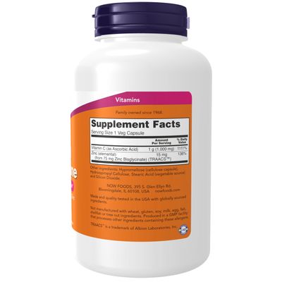 NOW Foods Supplements, C-1000 Zinc Immune, Seasonal Support Formula, Antioxidant Protection, 180 Veg Capsules