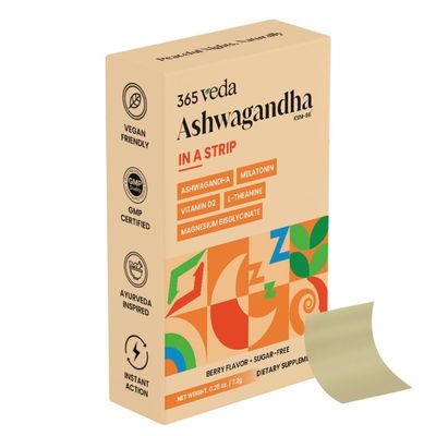 365veda Ashwagandha Oral Strips 100 mg KSM 66 Ashwagandha, L-Theanine, Melatonin, Vitamin D2 and Magnesium, Vegan Strips for Men and Women, Sugar-Free, Non-GMO, 30 Oral Strips (Berry)