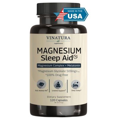Magnesium Sleep Aid - Magnesium Complex Supplement with Melatonin for Sleep - Magnesium Glycinate 500mg, Magnesium L-Theanine - 120 Capsules