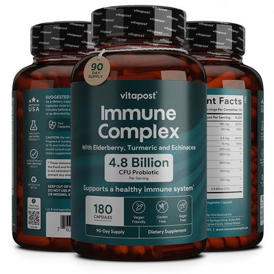VitaPost Immune Complex Supports a Healthy Immune System with Vitamin C, Elderberry, Zinc, Echinacea, Garlic Turmeric. Dietary Supplement, 180 Capsules