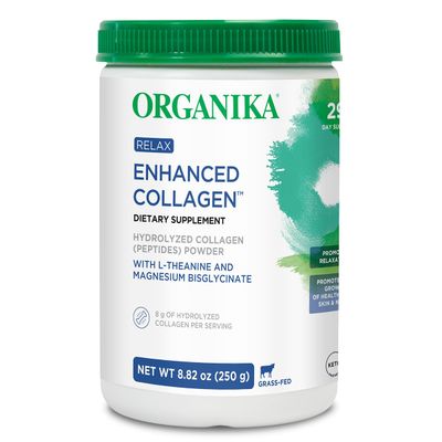 Organika Enhanced Relax Collagen Peptides Powder with L-Theanine Magnesium Bisglycinate (8.82 oz - 250 g): Enriched Collagen Powder for Women Men - Skin, Hair, Joints - Sleep, Vitality, Relaxation