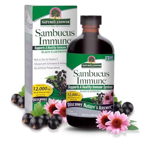 Nature&#39;s Answer Alcohol-Free Sambucus Immune Support, 8 Fluid Ounce - Made from 12,000 mg Black Elderberry, Infused with Echinacea and Astragalus Zinc and Vitamin C