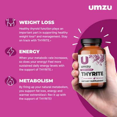 UMZU Thyrite Thyroid Support Supplement Magnesium, Zinc, Copper, Iodine Selenium Healthy Metabolism, Sustained Energy Weight Management Thyroid Complex Aid (30 Day Supply 120 Capsules)
