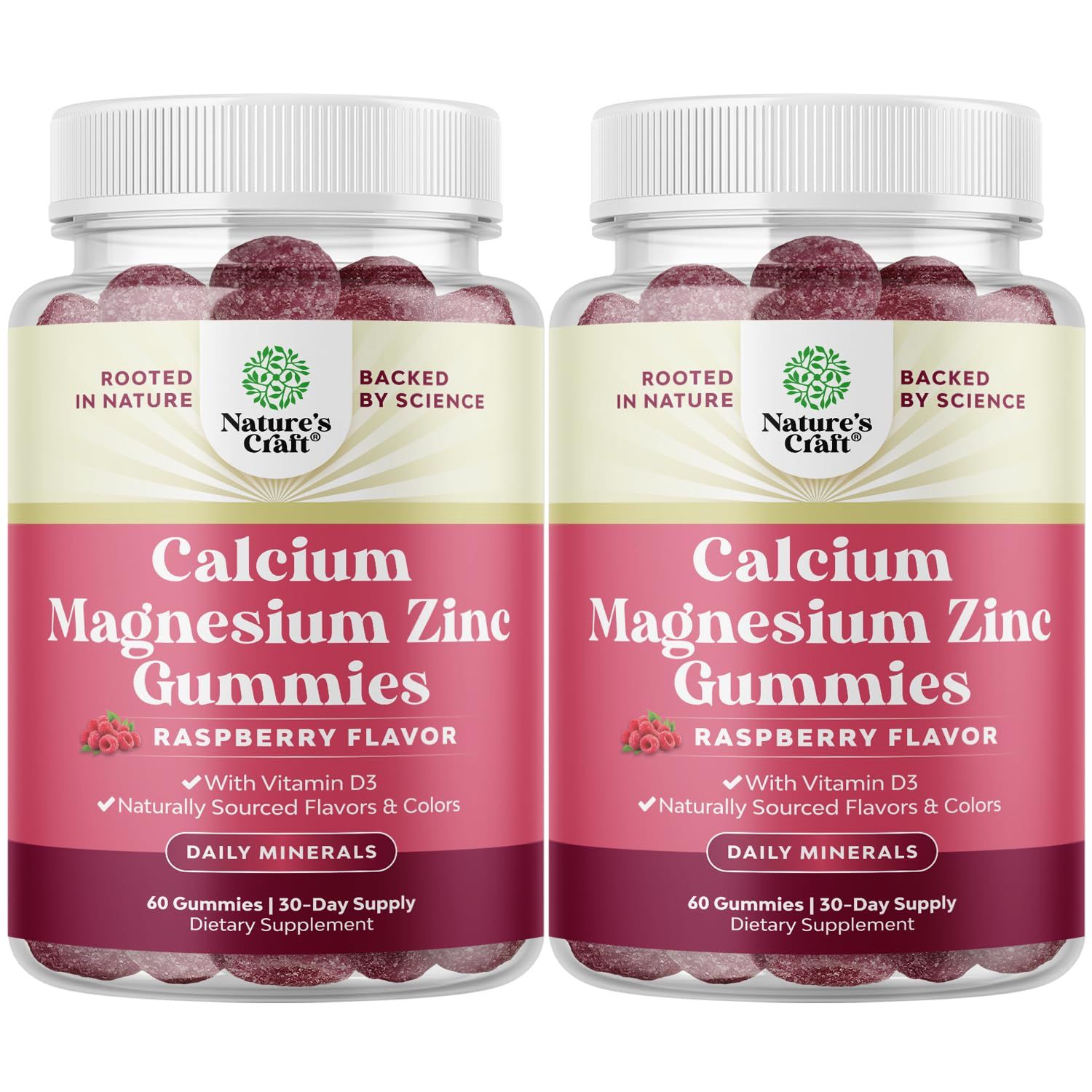 Calcium Magnesium Zinc Gummies - Magnesium Zinc Calcium Supplement Gummies with Vitamin D3 for Teeth and Bone Health - Certified Kosher Non-GMO Gelatin Free Vegetarian Friendly (2 Month Supply)