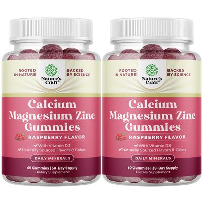 Calcium Magnesium Zinc Gummies - Magnesium Zinc Calcium Supplement Gummies with Vitamin D3 for Teeth and Bone Health - Certified Kosher Non-GMO Gelatin Free Vegetarian Friendly (2 Month Supply)