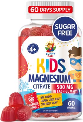 Sugar-Free Magnesium Gummies for Kids Teens - 500mg Calm Magnesium Citrate Gummies - Chewable Magnesium Gummy Supplement for Sleep, Mood Muscle Support