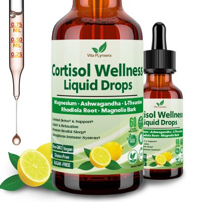 Cortisol Supplement Liquid Drops, 17-in-1 Cortisol Detox w. Magnesium Glycinate 400mg Ashwagandha, L-Theanine, Phosphatidylserine, Hormone Balanced for Women, Mood Focus, Sleep Support