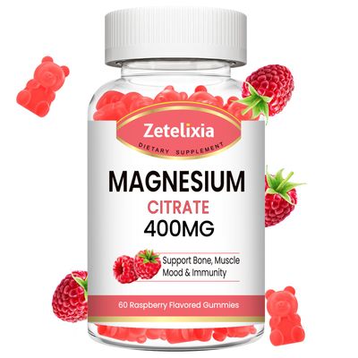 Magnesium Citrate Gummies, High Absorption Magnesium Gummies for Adults, Muscle Teeth Support, 60 Vegan Natural Raspberry Gummies