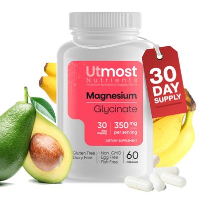 Magnesium Glycinate Supplement - Just 1 Capsule175 MG of Absorbable Magnesium (350 MG in 2 Capsules) Non-GMO, Gluten-Free, Major-Allergen Free-Promotes Nighttime Calm Muscle Wellness (60 Capsules)