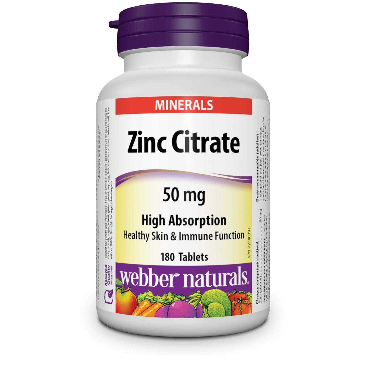 Webber Naturals Zinc Citrate 50 mg, 180 Tablets