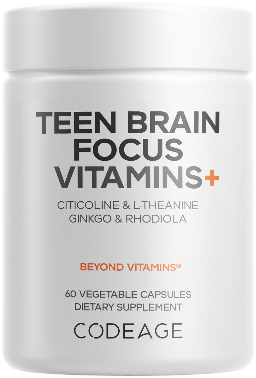 Codeage Teen Brain Focus Vitamins Citicoline Cognizin, L-Theanine, Ginkgo, Rhodiola, Lavender, Magnesium, Vitamin B6, B12, Folate - 2-Month Supply - 12-18 Years - Liposomal Supplement - 60 Capsules